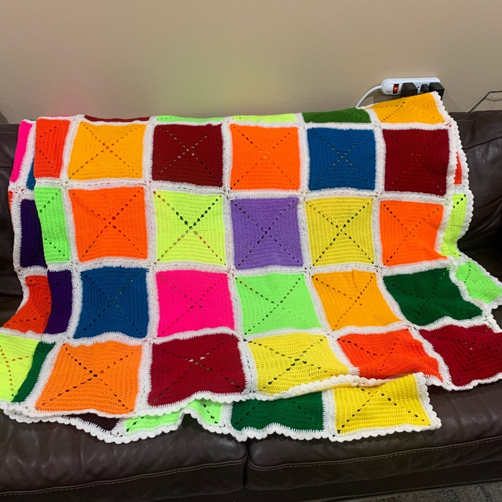 Textured Bright Colored Granny Square Blanket